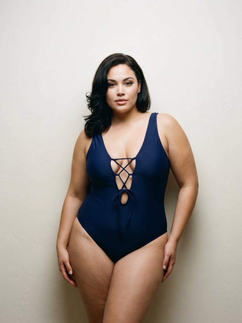 Navy Lace-Up One Piece Swimsuit